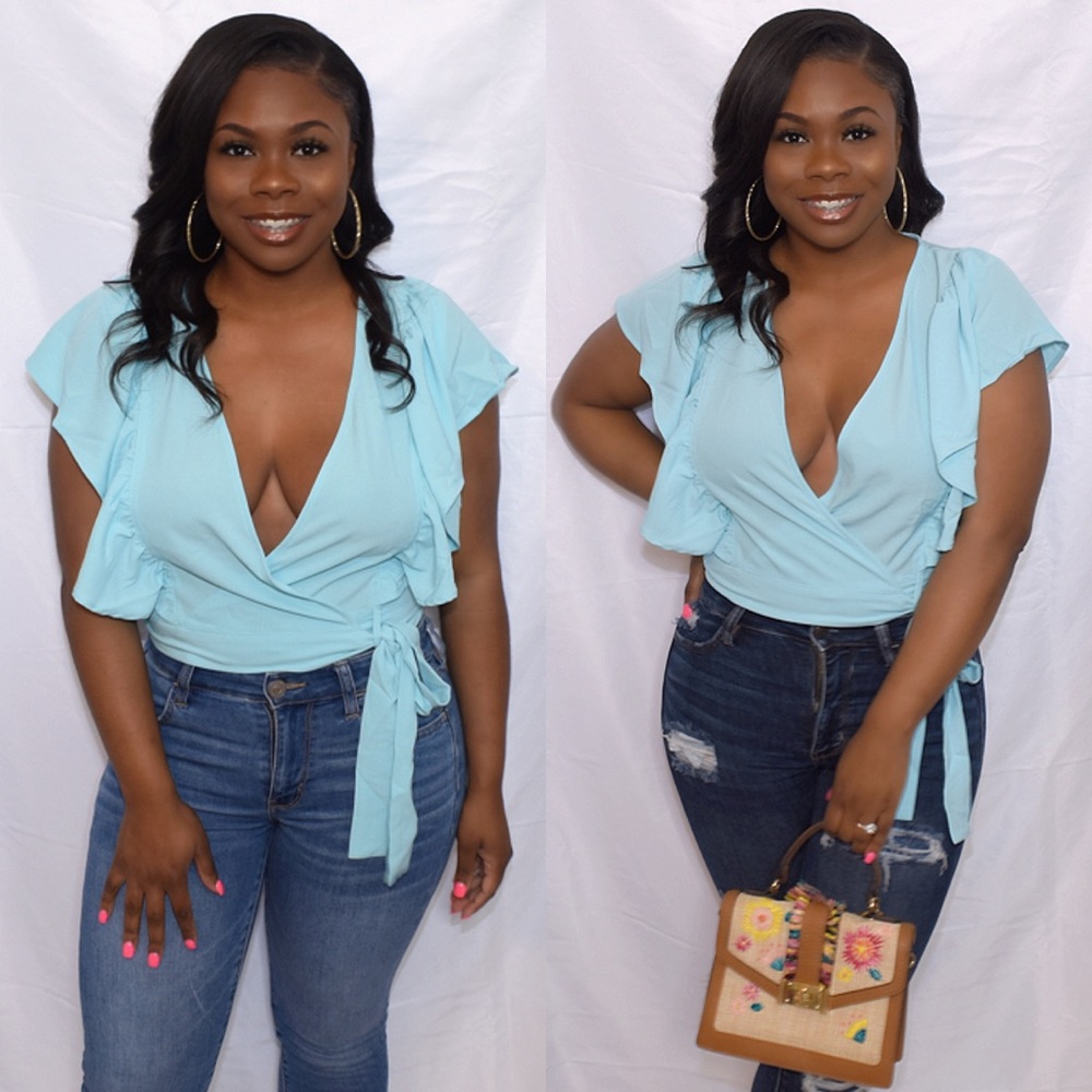 Blue Ruffle Blouse